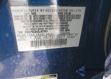 2025 Nissan Kicks Sv Intelligent Awd z USA, uszkodzony, nr VIN 3N8AP6CB4SL407491